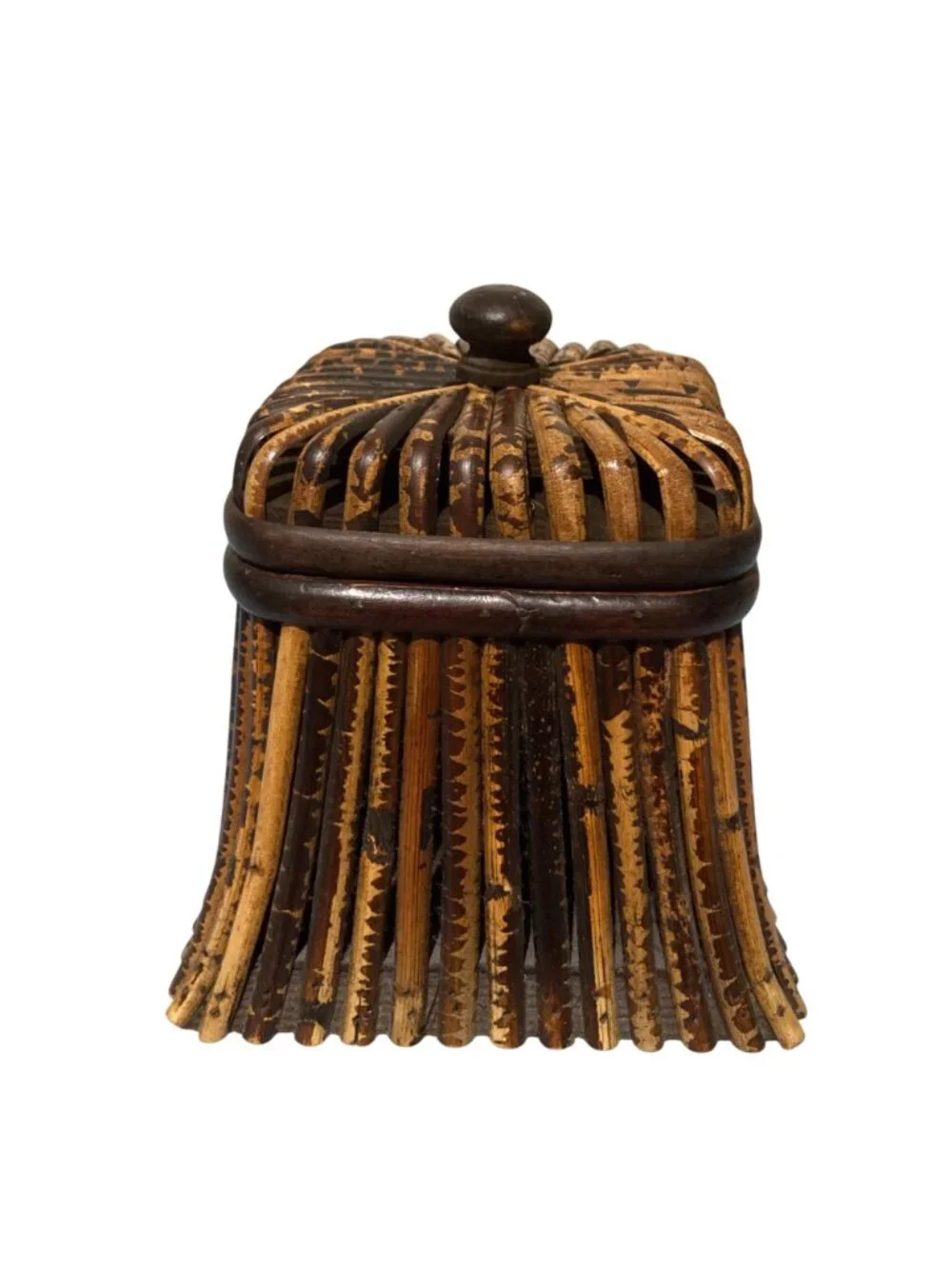 Vintage Brown Bamboo Rattan Storage Box Bohemian Decor